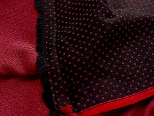 Mashru ✧ Handloom Mashru Fabric ( Per meter ) ✧ Black Fabric with Dark Red Dots