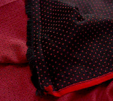 Mashru ✧ Handloom Mashru Fabric ( Per meter ) ✧ Black Fabric with Dark Red Dots