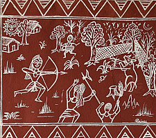 Muria Painting | Bhitti Chitra ~ Shikar ( 11" x 17" )