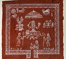 Muria Painting | Bhitti Chitra ~ Danteshwari Jatra ( 23" x 23" )