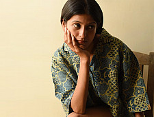 Linen Ajrakh Printed Indigo Shirt - Natural Dyed