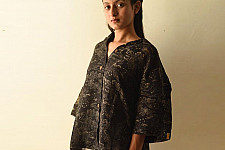 Linen Ajrakh Printed Black Shirt - Natural Dyed