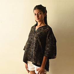 Linen Ajrakh Printed Black Shirt - Natural Dyed