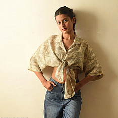 Linen Ajrakh Block Printed Shirt - Bird Motif