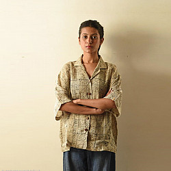 Linen Ajrakh Printed Shirt - Natural Dyed