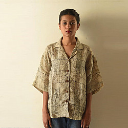 Linen Ajrakh Printed Shirt - Natural Dyed