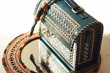 Be Nomadic ~ Kutchi Embroidered Leather Sling Handbag - Teal