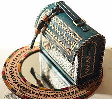 Be Nomadic ~ Kutchi Embroidered Leather Sling Handbag - Teal