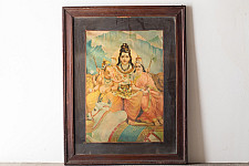 Memory Lines | Indian Antique Print |Shiv-Parvati (Ravi Verma Press | With Frame) 