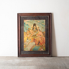 Memory Lines | Indian Antique Print |Shiv-Parvati (Ravi Verma Press | With Frame) 
