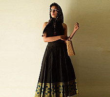 Flowers in a River : Cotton Wrap Around Skirt - Natural Dyed | Ajrakh Print