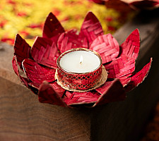 Vamsa Kavya . वाम्स काव्य | Lotus Handcrafted Bamboo Tea Light Holder (Two Color Options)