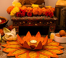 Vamsa Kavya . वाम्स काव्य | Handcrafted Bamboo Rangoli with Lotus Tea Light Holder (Two Color Options)