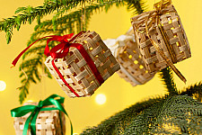 Venu . वेणु | Banboo Handcrafted -  Bamboo Gift Box Hanging | Set of 5 (Assorted Ribbons)