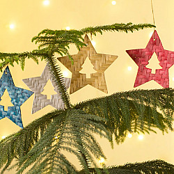 Venu . वेणु | Banboo Handcrafted -  Bamboo Star & Tree Hanging | Set of 12 (Assorted Colors)