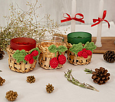 Venu . वेणु | Handcrafted - Banana Bark & Crochet Joy Tea Light Holder | Set of 3