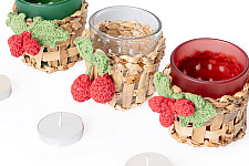 Venu . वेणु | Handcrafted - Banana Bark & Crochet Joy Tea Light Holder | Set of 3