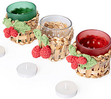 Venu . वेणु | Handcrafted - Banana Bark & Crochet Joy Tea Light Holder | Set of 3