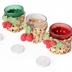 Venu . वेणु | Handcrafted - Banana Bark & Crochet Joy Tea Light Holder | Set of 3