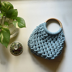 Thread Of Love | Knotted Macrame Bag With Wooden Handles 