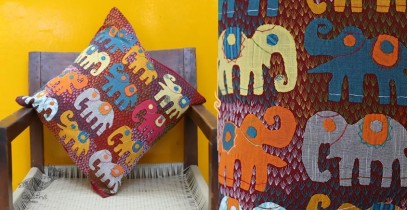 Cushioned Living ❦ Applique Cotton Cushion Cover ❦ Elephants - 2