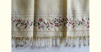Aghan | अगहन ⁂ Khandhiro Embroidery ⁂ Merino Wool Stole ⁂ Cream color