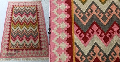 Handwoven Wool by Cotton Durri- 4 X 6 Feet - Pink