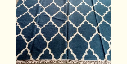 Handwoven Durri ( Wool by Cotton  9 X 12 Feet ) - Navy Blue
