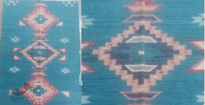 Handwoven Durri ( Wool by Cotton  3 X 5 Feet ) - Blue