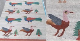 Handwoven Durri ( Wool by Cotton  4 X 6 Feet ) - Bird Motif