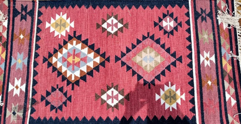 Handwoven Woolen by Cotton rug - pink
