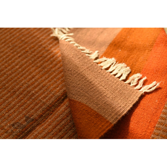 hand woven woolen durri Light Brown Stripes