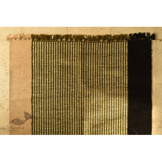 hand woven woolen durri Green Stripes