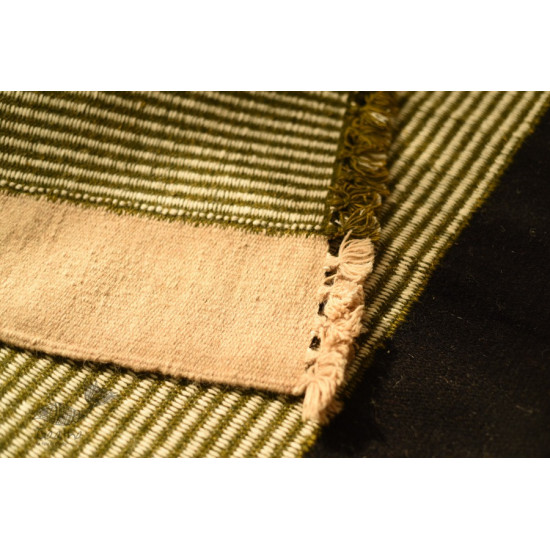 hand woven woolen durri Green Stripes