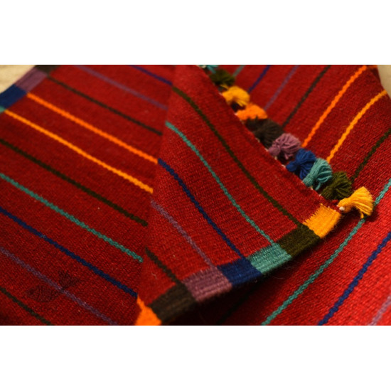 hand woven woolen durrie - Dark Red Striped