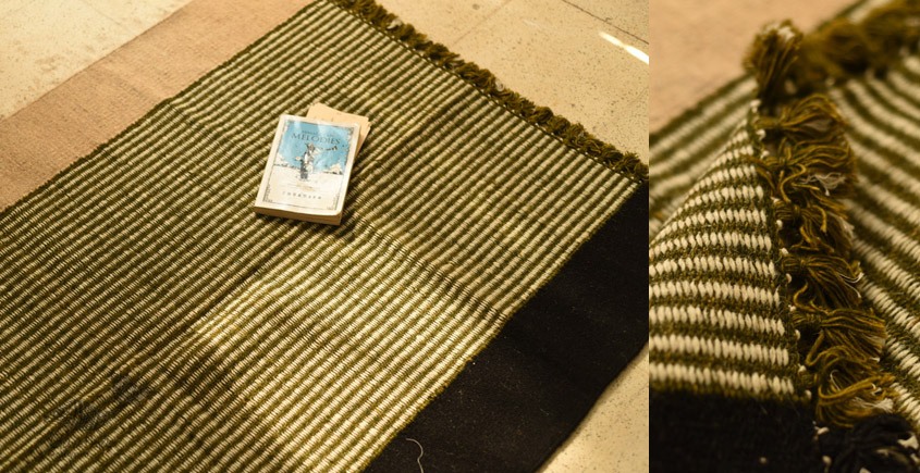 hand woven woolen durri Green Stripes