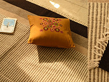 Sulochana ~ Woolen Durrie ( 4' X 6' ) ~ Light Grey Stripes 