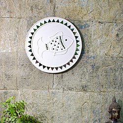 Home And Living | Handmade ~ Kutch Lippan Mud Work Fish - White