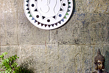 Home And Living | Handmade ~ Kutch Lippan Mud Work  Om symbol 10 inches Round Wall Plate -White