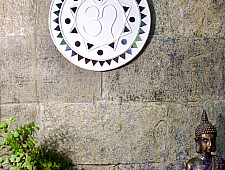 Home And Living | Handmade ~ Kutch Lippan Mud Work  Om symbol 10 inches Round Wall Plate -White