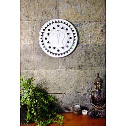 Home And Living | Handmade ~ Kutch Lippan Mud Work  Om symbol 10 inches Round Wall Plate -White