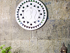 Home And Living | Handmade ~ Kutch Lippan Mud Work  Om symbol 10 inches Round Wall Plate -White