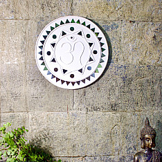 Home And Living | Handmade ~ Kutch Lippan Mud Work  Om symbol 10 inches Round Wall Plate -White