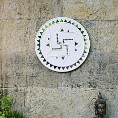 Home And Living | Handmade ~ Kutch Lippan Mud Work Swastik symbol - white