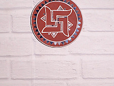 Home And Living | Handmade ~ Kutch Lippan Mud Work Swastik symbol - Terracotta