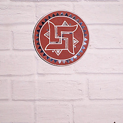 Home And Living | Handmade ~ Kutch Lippan Mud Work Swastik symbol - Terracotta