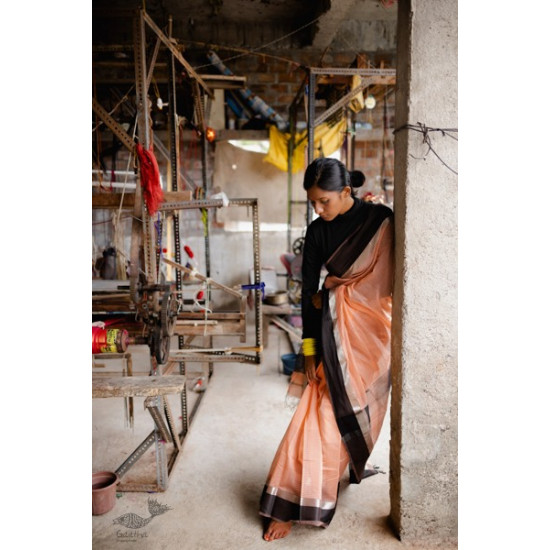 shop Maheshwari Handloom Cotton Silk Saree - peach color