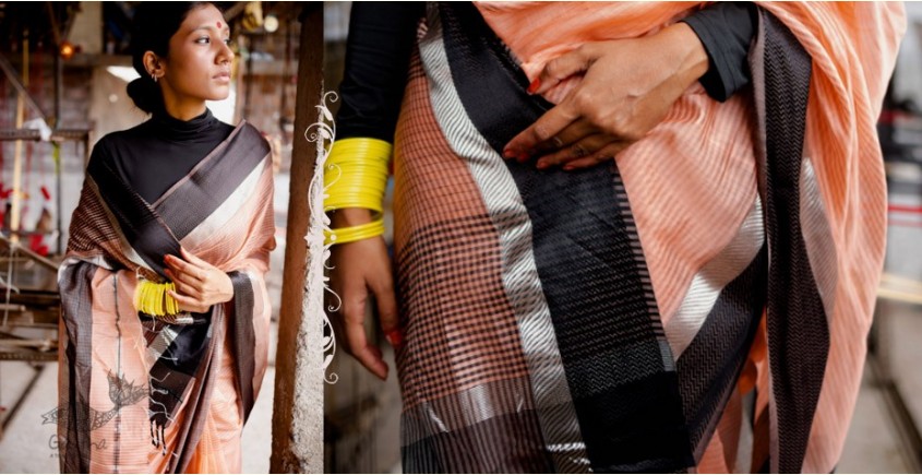 shop Maheshwari Handloom Cotton Silk Saree - peach color