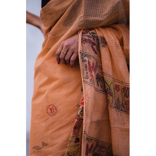 online hand embroidered kota cotton saree - handloom