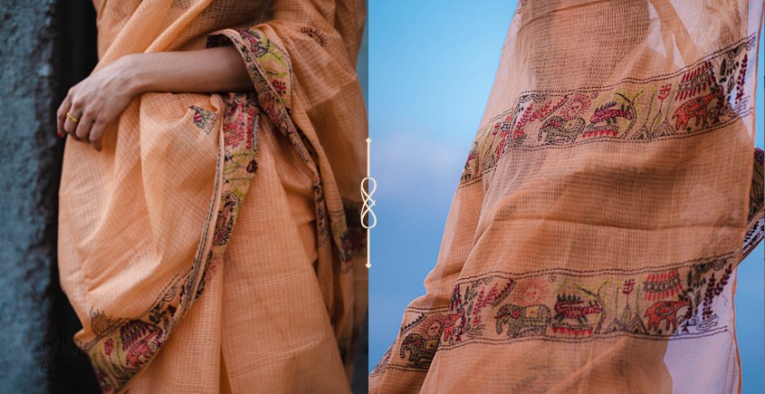 online hand embroidered kota cotton saree - handloom